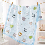 Blue Animal Kingdom, Super Soft Breathable Pure Muslin Cotton Blanket for Newborns & Infants with free storage pouch