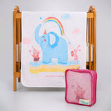Blue Elephant & Rainbow Super Soft Muslin Cotton Blanket for Newborns & Infants with Free Storage Pouch