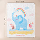 Blue Elephant & Rainbow Super Soft Muslin Cotton Blanket for Newborns & Infants with Free Storage Pouch