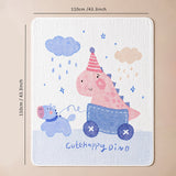 Cute Happy Dino Super Soft Muslin Cotton Blanket for Newborns & Infants with Free Storage Pouch