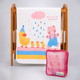 Party Ducklings & Bear Super Soft Muslin Cotton Blanket for Newborns & Infants with Free Storage Pouch