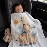 Giraffe Happy Day Super Soft Muslin Cotton Blanket for Newborns & Infants with Free Storage Pouch