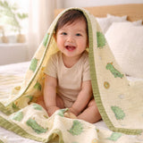 Green Dino & Avocado, Super Soft Breathable Pure Muslin Cotton Blanket for Newborns & Infants with free storage pouch