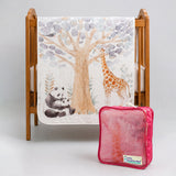 Panda & Giraffe Super Soft Muslin Cotton Blanket for Newborns & Infants with Free Storage Pouch