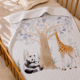 Panda & Giraffe Super Soft Muslin Cotton Blanket for Newborns & Infants with Free Storage Pouch