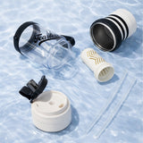 Black White 4 in one Water Bottle, infuser & mini snack box for teens and Adults, 1000ml
