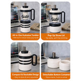 Black White 4 in one Water Bottle, infuser & mini snack box for teens and Adults, 1000ml