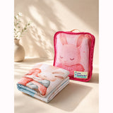 Blue, Bunny Family Bedtime Story Soft Cotton Winter Blanket for Newborn & Infants with Free Storage Pouch