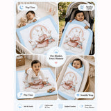 Blue, Bunny Family Bedtime Story Soft Cotton Winter Blanket for Newborn & Infants with Free Storage Pouch