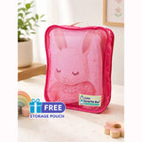 Blue, Bunny Family Bedtime Story Soft Cotton Winter Blanket for Newborn & Infants with Free Storage Pouch