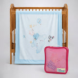 Blue Hello Friend Hot Air Bear Soft Cotton Winter Blanket for Newborn & Infants with Free Storage Pouch