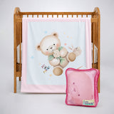 Pink, Prince Bear Soft Cotton Winter Blanket for Newborn & Infants with Free Storage Pouch
