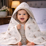 Brown Deer Theme Soft Cotton Winter Wrapper with Hood for Newborn & Infants with Free storage Pouch