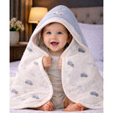 Grey Car Theme Soft Cotton Winter Wrapper with Hood for Newborn & Infants with Free storage Pouch