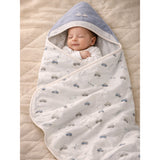 Grey Car Theme Soft Cotton Winter Wrapper with Hood for Newborn & Infants with Free storage Pouch