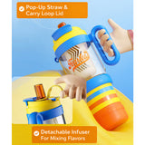 Blue Orange 4 in one Water Bottle, infuser & mini snack box for teens and Adults, 1000ml