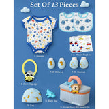 13 pcs Blue Monkey soft Satin pouch Newborn Hamper /Gift Box for Baby, 0-6 months