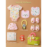 13 pcs Pink Monkey soft satin pouch Newborn Hamper /Gift Box for Baby, 0-6 months