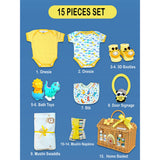 15 pcs Yellow Blessed Home cane basket Neutral gender Newborn Hamper/Giftbox set for Newborn Baby Girl/Boy, 0-6 months