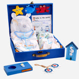 18pcs Nautical Wooden Suitcase Giftbox for a newborn Baby Boy, All season wear Giftset for Baby, 0-6 months