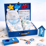 18pcs Nautical Wooden Suitcase Giftbox for a newborn Baby Boy, All season wear Giftset for Baby, 0-6 months