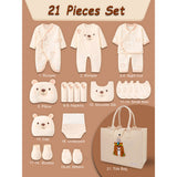 21pcs Woodland Bear Totebag Hamper for Newborn Baby Boy / Baby Girl, Giftset for Baby , All Season wear, 0-12 months