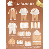 22pcs Brown Maple Leaf Newborn Baby Girl/ Boy Gift Box, all season wear Gift Hamper, (0-12 months)