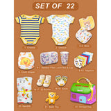 22pcs Super cute Green & Purple Neutral Gender Home Newborn Hamper/Gift Box for Baby, 0-6 months