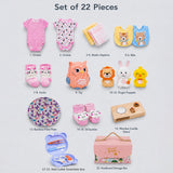 22 pcs, Pink Animals Newborn Baby Girl All Season wear,Gift Hamper set, 0-6 months