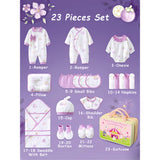 23pcs Purple Bow Newborn Baby Girl Gift Box, All Season Wear Hamper with Suitcase, (0-12 months)