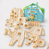 25 pcs Beige Bear Hamper for Newborn Boy/Girl, All Season wear hamper with luxury designed blue storage cane basket 0-12 months