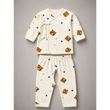 25 pcs Beige Bear Hamper for Newborn Boy/Girl, All Season wear hamper with luxury designed blue storage cane basket 0-12 months