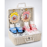 25 pcs, Twin Boy & Girl White cane basket themed Newborn Baby Boy, All Season wear,Gift Hamper set, 0-6 months