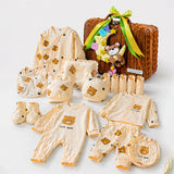 25 pcs Brown Cute Bear Hamper for Newborn Boy/Girl, All Season wear hamper with luxury designed brown storage cane basket 0-12 months