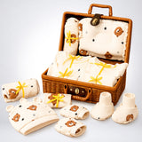 25 pcs Brown Cute Bear Hamper for Newborn Boy/Girl, All Season wear hamper with luxury designed brown storage cane basket 0-12 months
