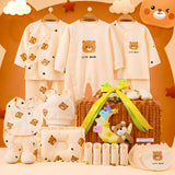 25 pcs Brown Cute Bear Hamper for Newborn Boy/Girl, All Season wear hamper with luxury designed brown storage cane basket 0-12 months