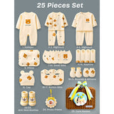 25 pcs Dreamy baby Hamper for Newborn Boy/Girl, All Season wear hamper with luxury designed brown storage cane basket 0-12 months