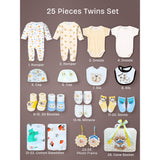 25 pcs, Twin Boys White cane basket themed Newborn Baby Boy, All Season wear, Gift Hamper set, 0-6 months