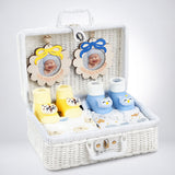 25 pcs, Twin Boys White cane basket themed Newborn Baby Boy, All Season wear, Gift Hamper set, 0-6 months