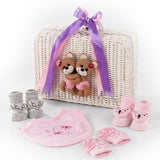 25 pcs, Twin Girls White cane basket themed Newborn Baby Boy, All Season wear, Gift Hamper set, 0-6 months