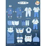 26pcs Blue Baby Horn, Newborn Baby Girl/ Boy Gift Box, all season wear Gift Hamper, (0 - 12 months)
