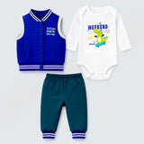 3 PCS Dino Print Blue & dark Green Sporty tracks style Winter Clothing Set for Baby Boy