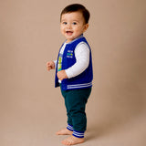 3 PCS Dino Print Blue & dark Green Sporty tracks style Winter Clothing Set for Baby Boy