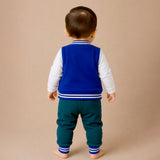 3 PCS Dino Print Blue & dark Green Sporty tracks style Winter Clothing Set for Baby Boy