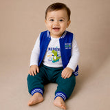3 PCS Dino Print Blue & dark Green Sporty tracks style Winter Clothing Set for Baby Boy