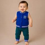 3 PCS Dino Print Blue & dark Green Sporty tracks style Winter Clothing Set for Baby Boy