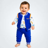 3 PCS Dino Print Orange & Bue Sporty tracks style Winter Clothing Set for Baby Boy
