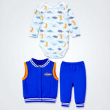 3 PCS Dino Print Orange & Bue Sporty tracks style Winter Clothing Set for Baby Boy
