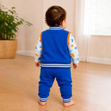 3 PCS Dino Print Orange & Bue Sporty tracks style Winter Clothing Set for Baby Boy