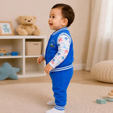 3 PCS Dino Print light Blue Sporty tracks style Winter Clothing Set for Baby Boy